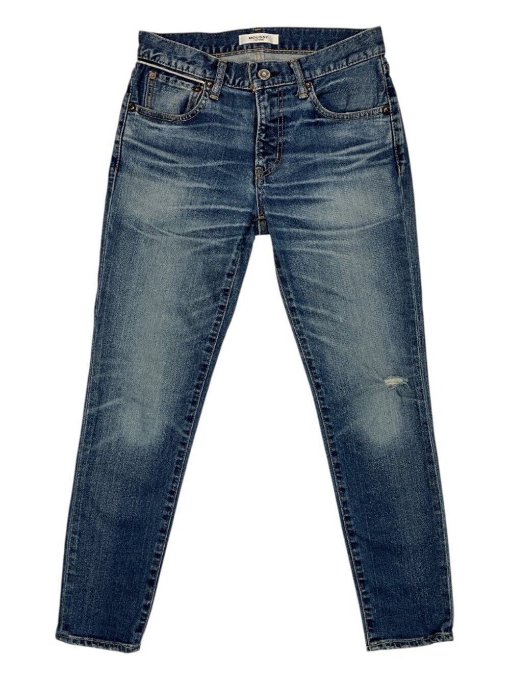 Moussy Skinny Jean 25 Blue Distressed Mid Rise